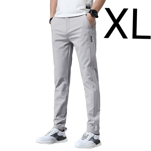 ストレッチパンツ XL グレー ストレート スラックス スポーツ ゴルフ ビジネス オフィスカジュアル アイスシルク