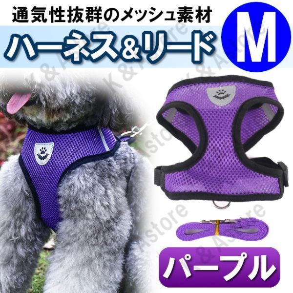 ハーネス リード メッシュ ペット 犬用 猫用 散歩 抜けない 脱げない 首輪 胴輪 超小型犬用 小型犬用 Mサイズ 紫 パープル