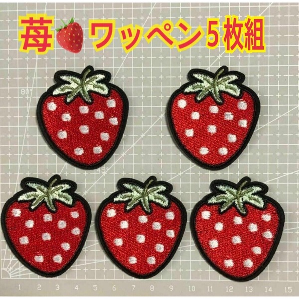 5枚組 いちご 苺 ワッペン 刺繍ワッペン アイロン接着ワッペン ワンポイント
