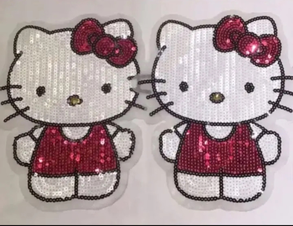 2枚組 キティちゃん 猫 スパンコール ワッペン アップリケ 新品 kitty