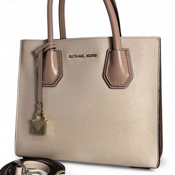 美品 MICHAEL KORS マイケルコース 2WAY ハンドバッグ マーサー アコーディオン レザー トートバッグ ピンク