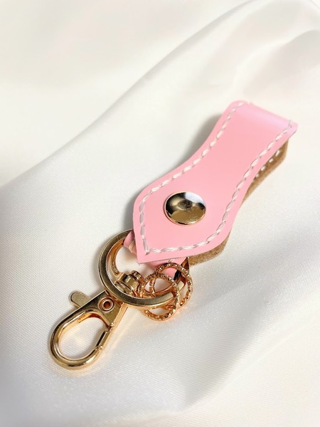 レザーキーホルダー PINK リング付き 2