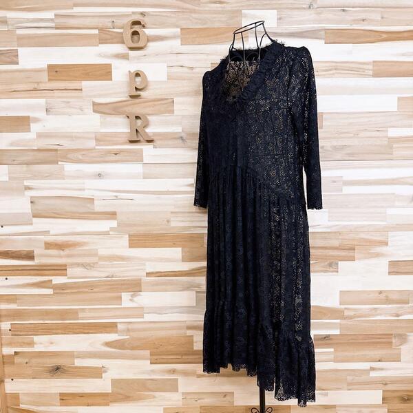 【ザラ】透け感 フィッシュテール 総レース Vネック ロング ワンピース M 黒【HFby6PR】レディース・洋服・春夏【3JYZ】