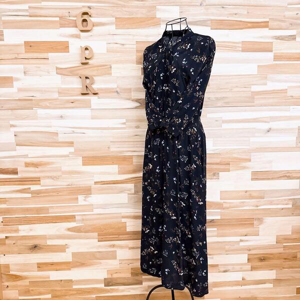 【ザラ】レーヨン100% 花柄 ロング ワンピース ギャザー ネック M 黒×白【HFby6PR】レディース・洋服・春夏・秋冬【5PI9】