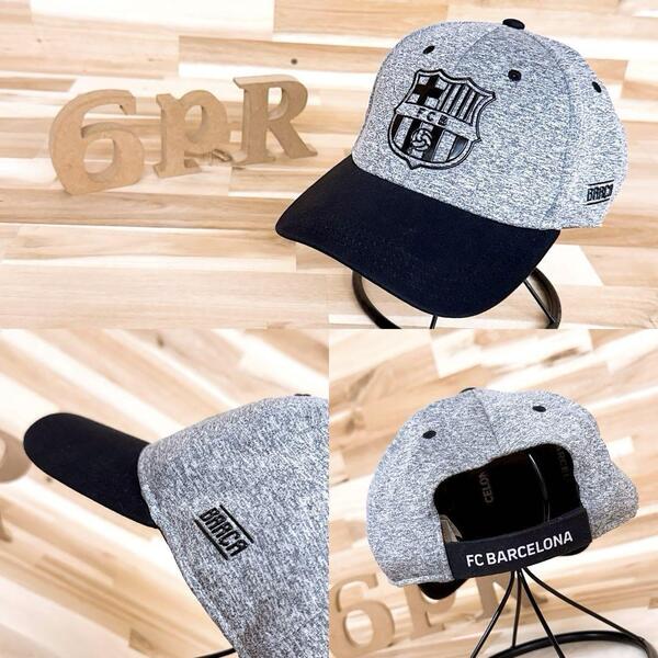 【FCバルセロナ】ミックスニット ラバー エンブレム ロゴ キャップ グレー×黒【HFby6PR】メンズ・帽子・春夏・秋冬【1XVL】