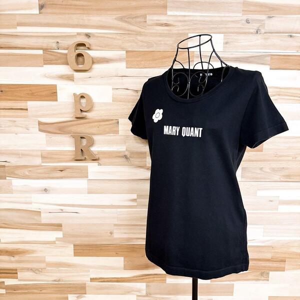 【マリークワント】花柄デイジー ロゴ 半袖Tシャツ コットン100% M 黒×白【HFby6PR】レディース・洋服・春夏【3PI6】