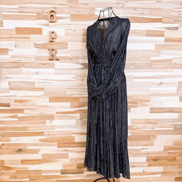 【ザラ】ストライプ ラメ メタル糸 ロング ドレス ワンピース ビーズ S 黒【HFby6PR】レディース・洋服・春夏・秋冬【3WWL】