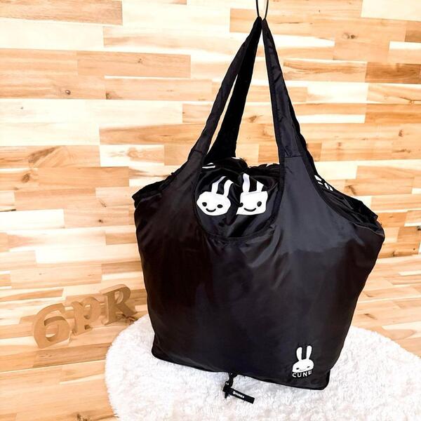 廃番【キューン】うさぎ ショッピング トートバッグ エコバッグ 軽量 黒×白【HFby6PR】レディース・バッグ・春夏・秋冬【5TGS】