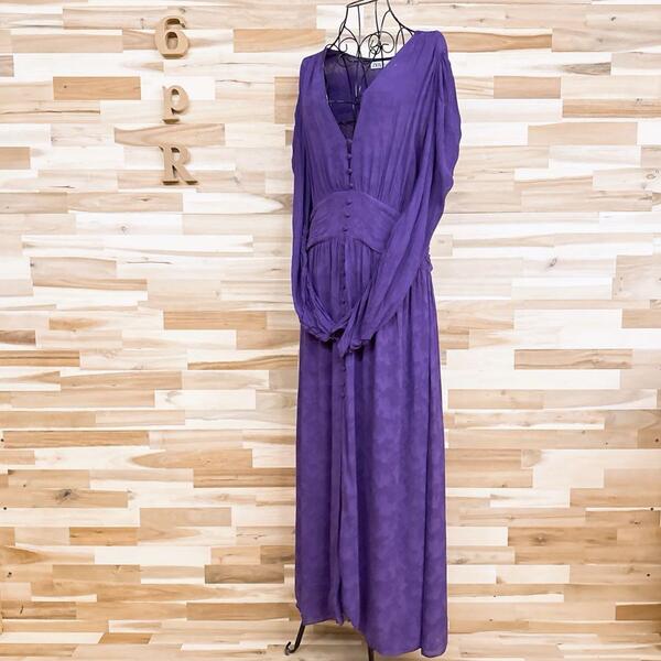 希少サイズ【ザラ】ジャカード織 ロング ドレス ワンピース スリット XL 紫【HFby6PR】レディース・洋服・春夏・秋冬【3FK7】