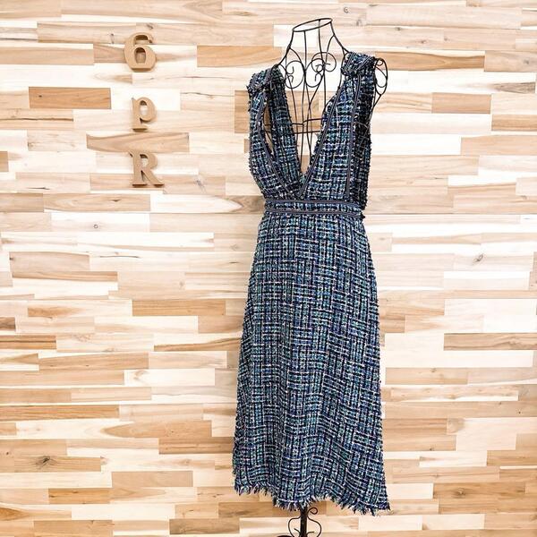 【ザラ】ミックス ツイード ジャンパースカート ロング ワンピース S 緑×青【HFby6PR】レディース・洋服・春夏・秋冬【5DM4】