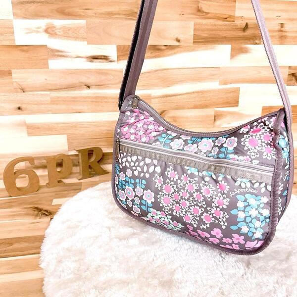 【レスポートサック】フローラル花柄プリント ショルダーバッグ グレージュ×ピンク【HFby6PR】レディース・バッグ・春夏・秋冬【478T】