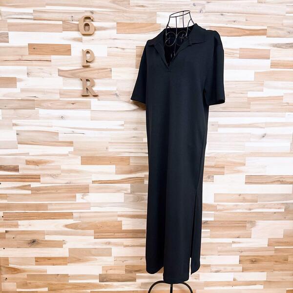 【ザラ】リラックス ロング ポロシャツ ワンピース スリット S 黒ブラック【HFby6PR】レディース・洋服・春夏【7JUM】