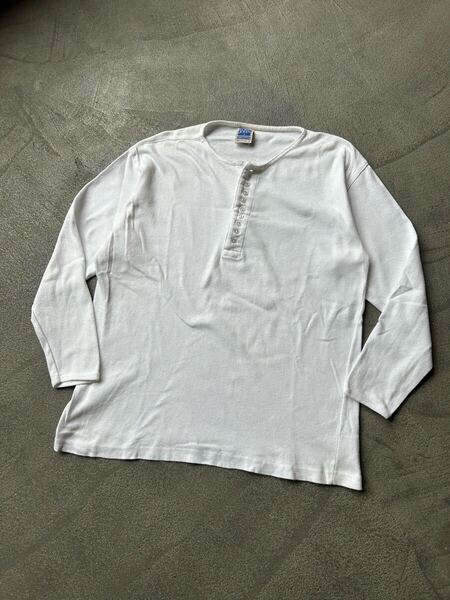 LONG JOHN ホワイト ヘンリーネックロングスリーブ カットソー L ロンT L 長袖Tシャツ