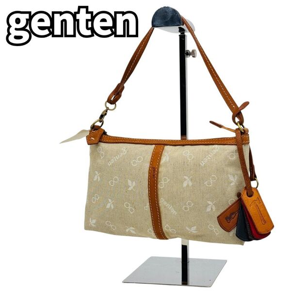 【ナチュラル×機能美】 genten ゲンテン ショルダーバッグ ポーチ 小物収納 工具タグ付き ベージュ×ブラウン