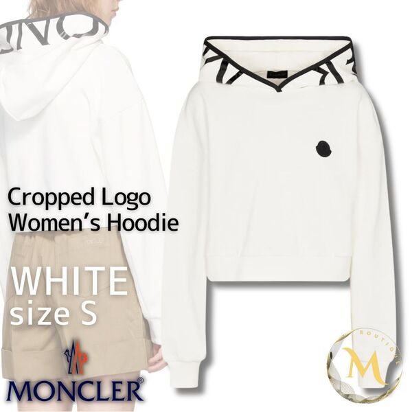 定価11万円!!新品未使用タグ付き☆MONCLER Cropped sweatshirt Ladys Hoodie パーカー Sサイズ ホワイト色 白色 女性用モデル