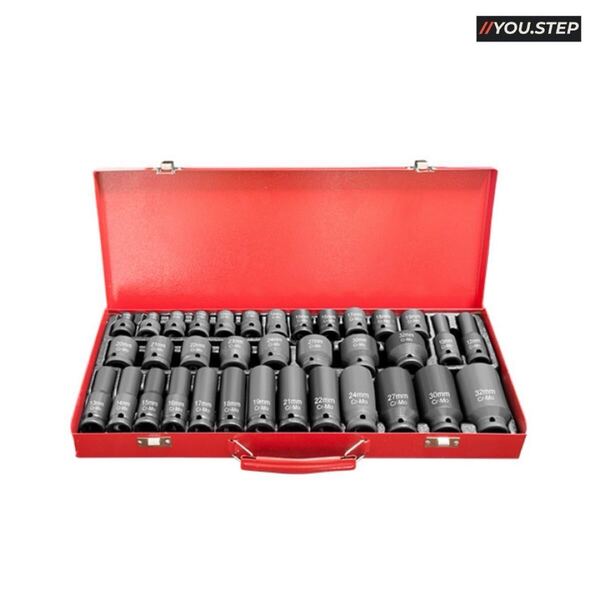インパクトソケット 六角 インパクト ソケット セット ソケットセット 35個 ケー1/2 12.7mm ディープ ビット 車 整備 バイク DIY 工具