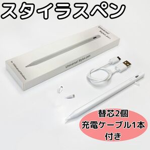 スタイラスペン タッチペン ホワイト 替芯2個 充電ケーブル付き