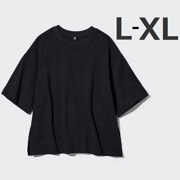 送料無料 5分袖 L XL◆オーバーサイズT(5分袖)◆ Black 大きいサイズ 体型カバー