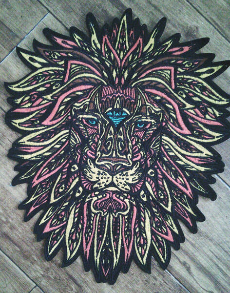 《特大■現代芸術ES黄橙獅子顔》◆豪華デザイン■新品 アート スペイン ライオン Face 刺繍ワッペン◆激シブ■洋服・衣類・衣服DIY