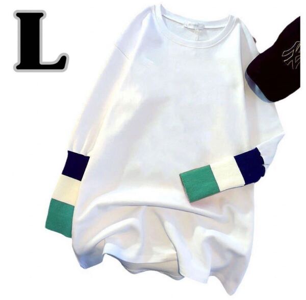 L 長袖ロングtシャツ レディース 白 大きいサイズ 春夏秋冬 ロンT カットソー ゆったり 袖リブ グリーン 体型カバートップス プルオーバー