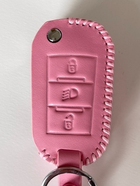 牛革ぴったり収まる プジョー スマートキーケース シトロエン ピンク色 1