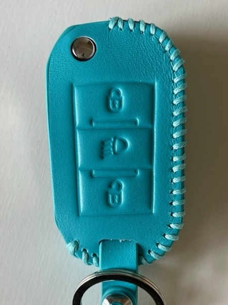 牛革ぴったり収まる プジョー スマートキーケース シトロエン ミントグリーン色1
