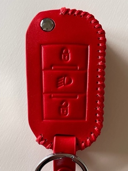 牛革ぴったり収まる プジョー スマートキーケース シトロエン 赤色 1