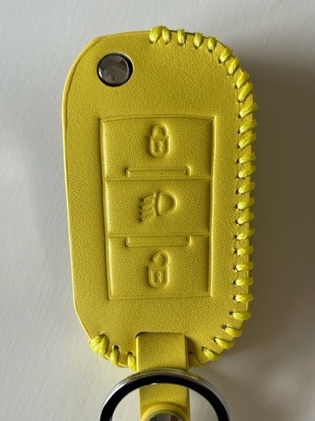 牛革ぴったり収まる プジョー スマートキーケース シトロエン イエロー色 1