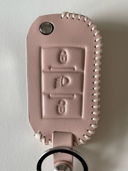 牛革ぴったり収まる プジョー スマートキーケース シトロエン ピンクベージュ色1