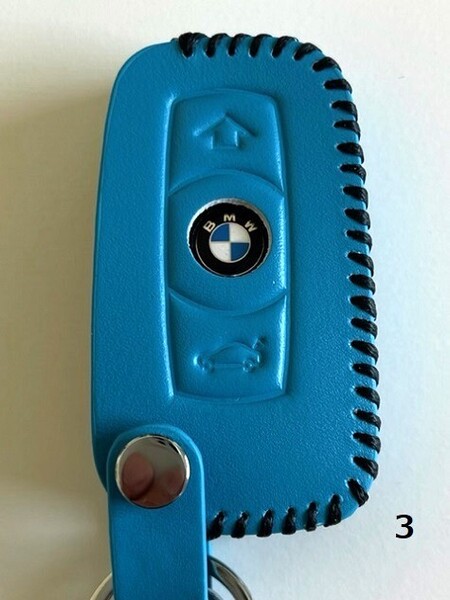 牛革ジャストフィット BMW スマートキーケース Eシリーズ Tブルー色 3