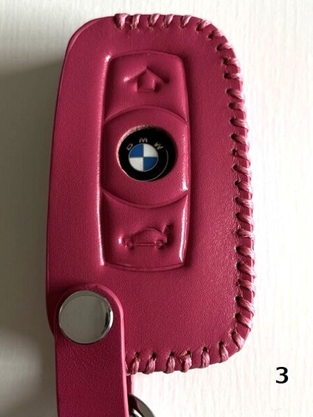 牛革ジャストフィット BMW スマートキーケース Eシリーズ ローズレッド色 3
