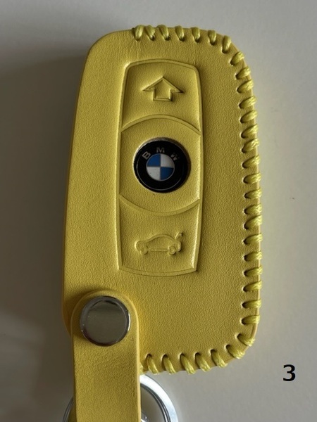 牛革ジャストフィット BMW スマートキーケース Eシリーズ イエロー色 3