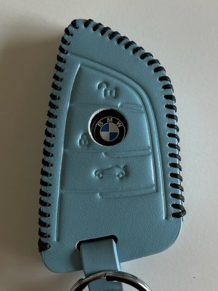 牛革ぴったりフィット BMW Xタイプ スマートキーケース パステルブルー色 1