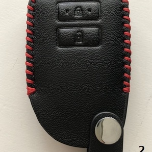 牛革ぴったり収まる ハイエース スマートキーケース 2ボタン 黒色縫い糸赤 2