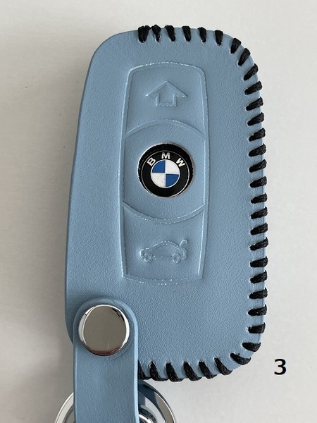 牛革ジャストフィット BMW スマートキーケース Eシリーズ Pブルー色 3