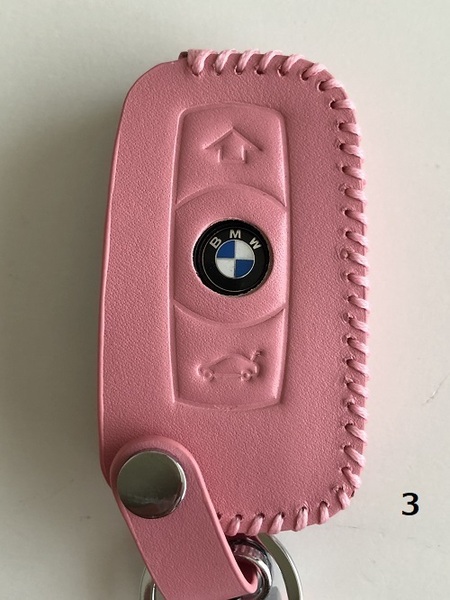 牛革ジャストフィット BMW スマートキーケース Eシリーズ ピンク色 3