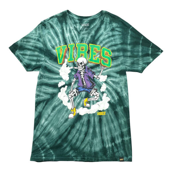 USA 古着 VIBES バイブス スモーキースカル クルーネック タイダイ染め プリント Tシャツ メンズL グリーン BA3631