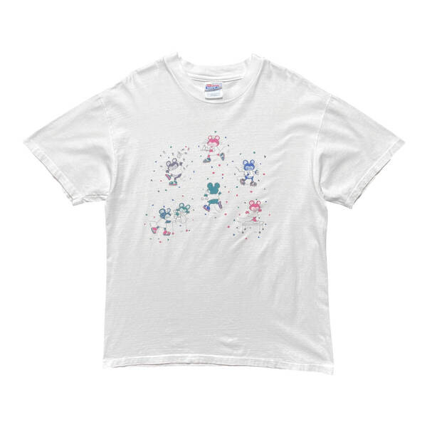 USA 古着 90S USA製 ヴィンテージ ローラースケートマウス イラスト クルーネック Tシャツ メンズL シングルステッチ ホワイト BA3637