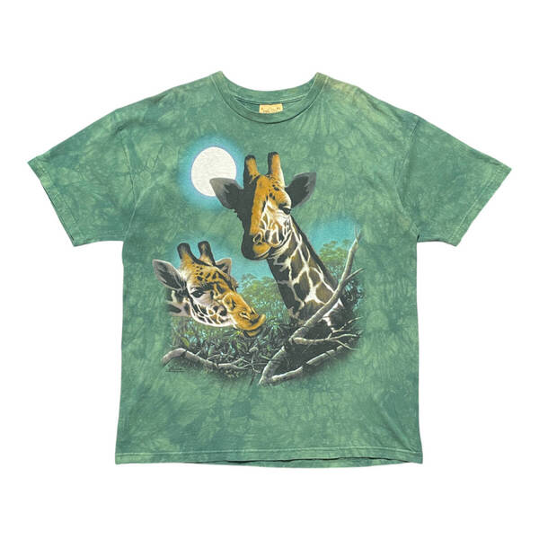 USA 古着 THE MOUNTAIN ザ・マウンテン キリン アニマルプリント タイダイ染め クルーネック Tシャツ メンズXL グリーン BA3639