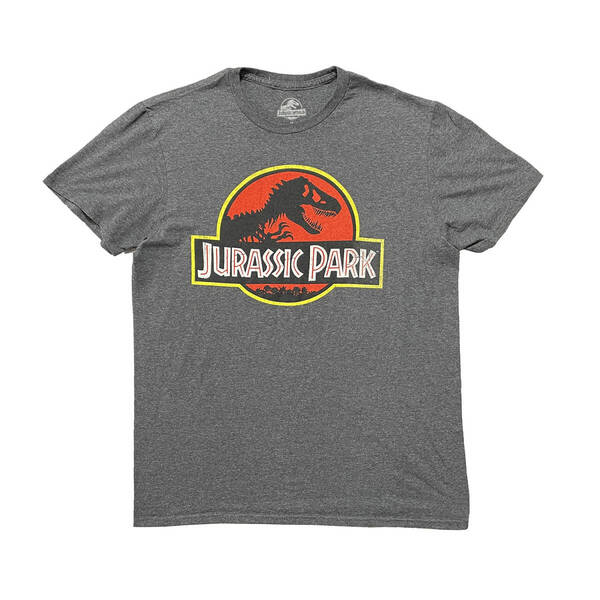 USA 古着 映画 ジュラシックパーク Tシャツ ロゴ プリント グレー メンズM クルーネック メンズM ムービーT Jurassic Park BA3646