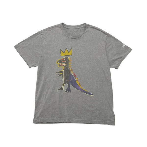 USA 古着 GAP ギャップ バスキア ペッツディスペンサー Tシャツ アート 画家 グレー メンズXL クルーネック 恐竜 王冠 BA3649