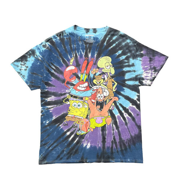 USA 古着 ニコロデオン スポンジボブ Tシャツ タイダイ ネイビー メンズ1X パトリック イカルド カーニー キャラクター BA3653