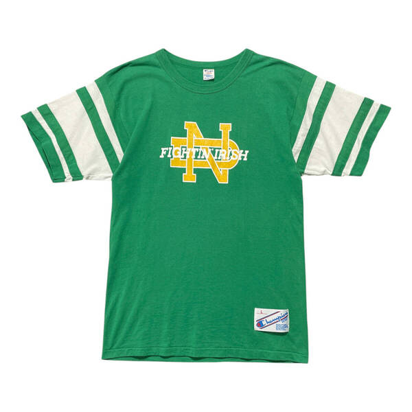 古着 USA製 80S Champion チャンピオン ノートルダム大学 カレッジ フットボール Tシャツ ヴィンテージ グリーン メンズL BA3698
