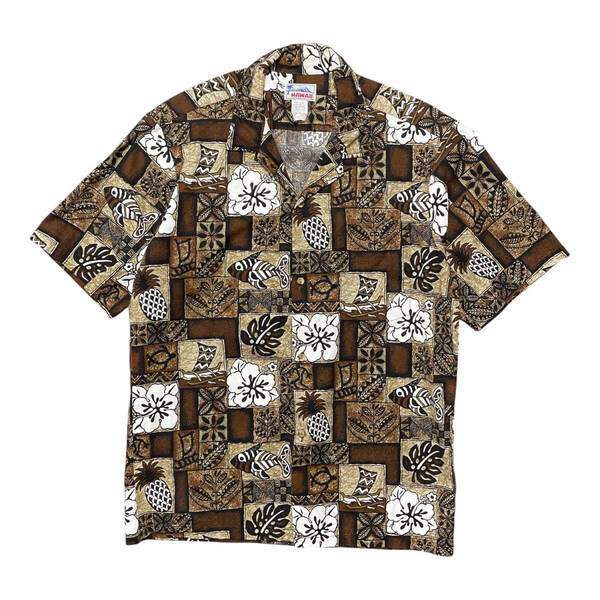 古着 USA製 90S HAWAII ハワイ コットン 開襟 ヴィンテージ アロハシャツ ハワイアンシャツ パイナップル ウミガメ メンズL BF2787