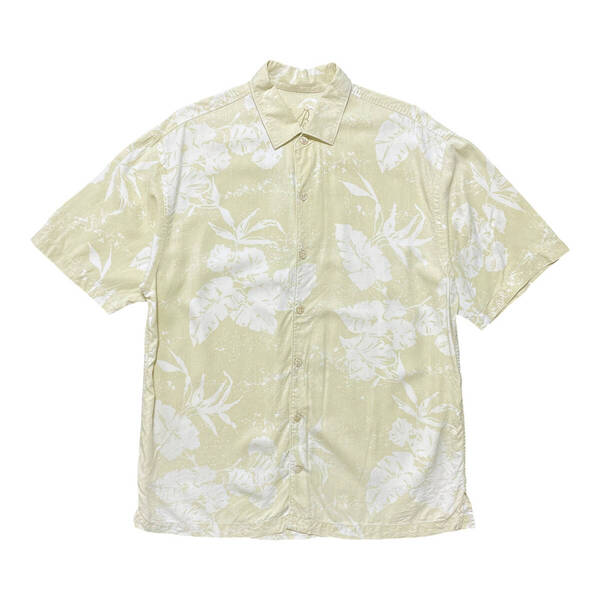 USA 古着 Tommy Bahama トミーバハマ シルク アロハシャツ キャンプシャツ リーフ柄 メンズL ベージュ BF2800
