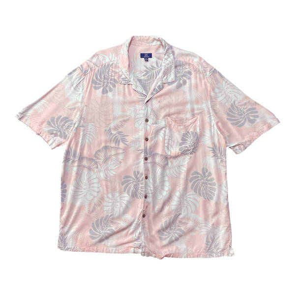USA 古着 GEORGE ジョージ レーヨン 開襟 アロハシャツ ハワイアンシャツ リーフ柄 ピンク系 メンズ2XL 大きいサイズ ヴィンテージ BF2833