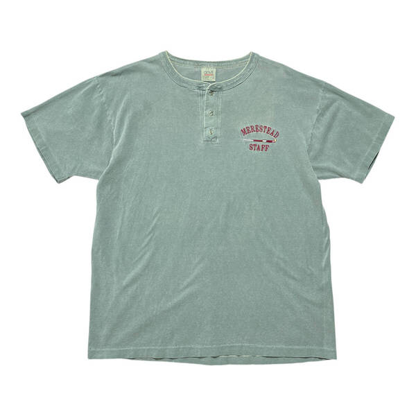 USA 古着 90S USA製 ヴィンテージ MERESTEAD STAFF 刺繍ロゴ ヘンリーネック Tシャツ メンズL シングルステッチ BA3732