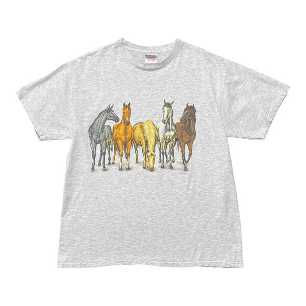 USA 古着 90S USA/メキシコ製 ヴィンテージ 馬 両面プリント アニマル Tシャツ メンズL シングルステッチ あいみょん スタイル BA3747