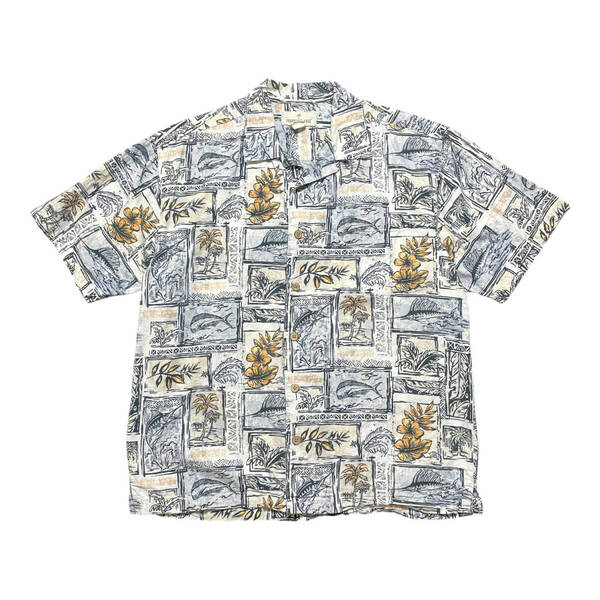 USA 古着 PRADICE SHORES パラダイスシャワーズ コットン/レーヨン アロハシャツ ハワイアンシャツ 開襟 カジキマグロ メンズL BF2866