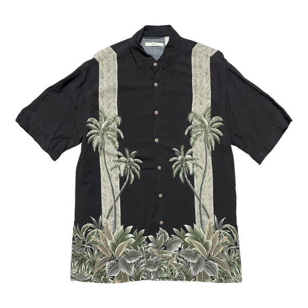 USA 古着 MODA CAMPIA MODA モダカンピアモダ レーヨン アロハシャツ ハワイアンシャツ パームツリー ストライプ ブラック メンズM BF2868